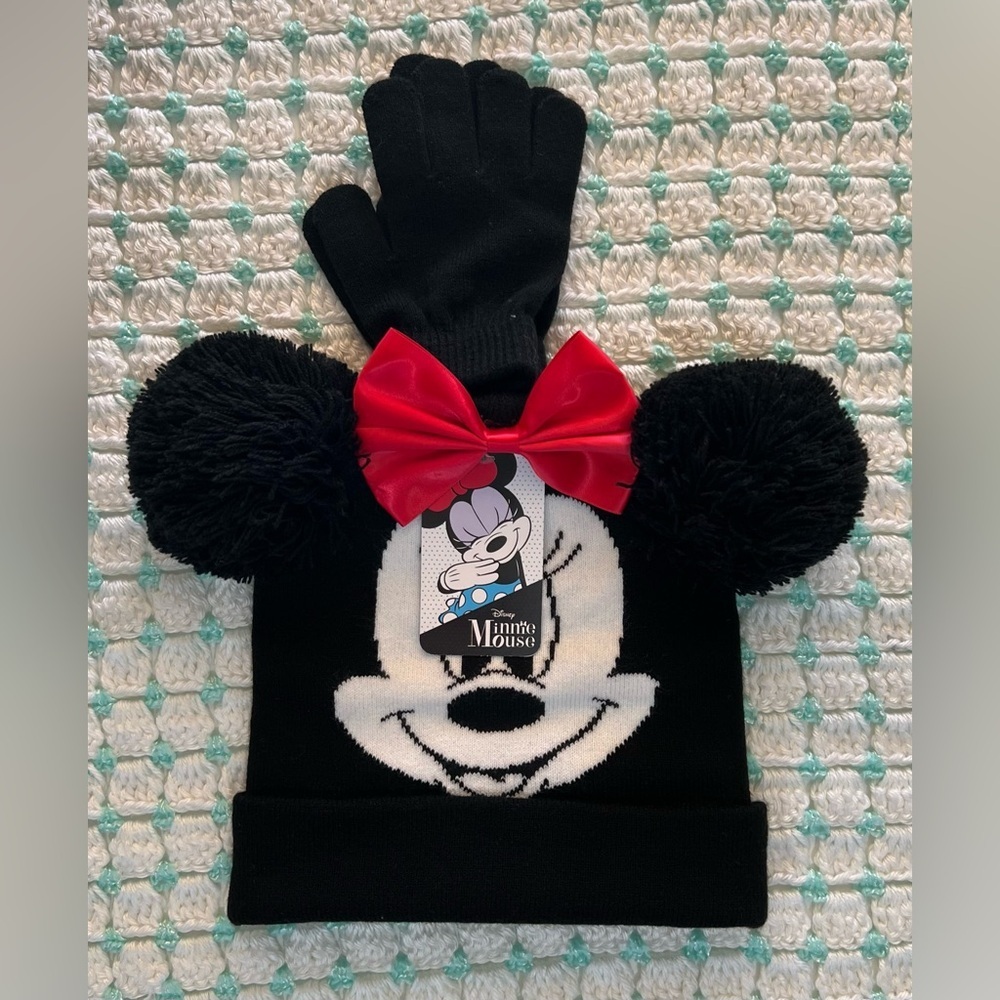 Disney Minnie Mouse Black Hat and Gloves Set - Picture 2 of 4